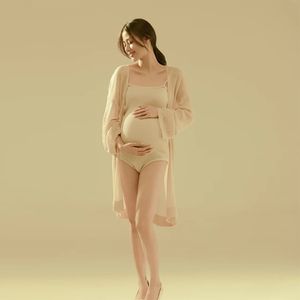 Slaaplounge Gebreide zwangerschap Pography Coat jumpsuit voor babydouche sexy zwangerschap schieten bodysuit schattige zwangere vrouwen kleding po prop 230320