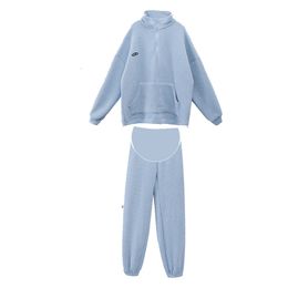 Slaap lounge Koreaanse stijl herfst casual mayernity kleren set wafel broek pakken halve ritsvlieghoodies lange broek zwangere vrouw set 230419