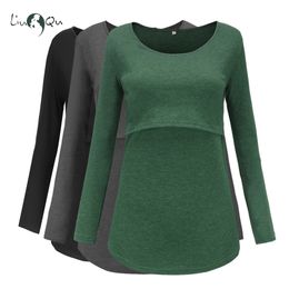 Slaaplounge Liu Qu Breast Feeding Top Zwangerschapskleding Casual zwangere vrouwen T-shirt Zwangerschap Dames Kleding Plus Maat S-XL Autumn Winter 221101