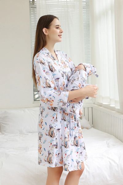 Slaap Lounge Moederschap Cartoon Jurk Zwangere Vrouwen Verpleging Nachtkleding MotherToBe Pyjama Baby Inbakeren Wrap Deken Hoofdband Hoed 4 Stuks Sets 231102