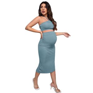 Slaap Lounge Zomer Moederschap Twee Stukken Rok Set Zwangere Vrouwen Twinset Pak Sexy Halter Cropped TopSkirt Premama Outfits Kleding 230728