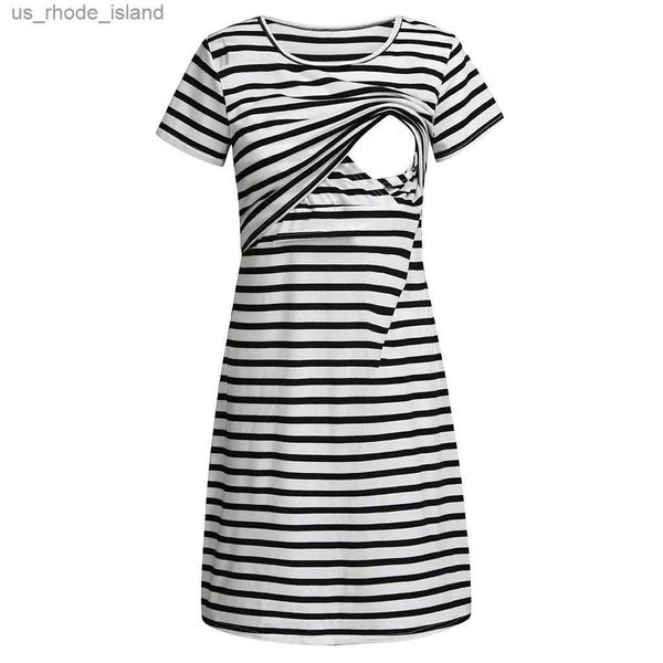 Ropa de maternidad para mujer Sleep Lounge, vestido de cuidado de la madre, vestido de maternidad, camiseta de algodón a rayas, chaleco de lactancia topL2403