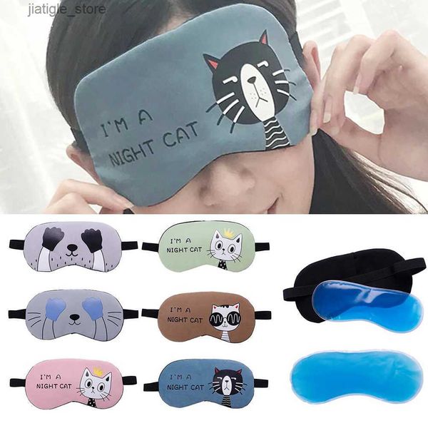 Máscaras de sueño Lindo Cat Cartoon Soft Eye Assisting Facial Mask con cómoda compresión de hielo Viajamiento de la sombra del ojo Sombra del ojo Placa ciega #28005 Y240401