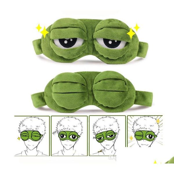 Máscaras para dormir Moda Kawaii Travel Eye Mask 3D Sad Frog Padded Shade Er Slee Cerrado / Abierto Divertido Gota Entrega Salud Belleza Cuidado de la visión Dhcku