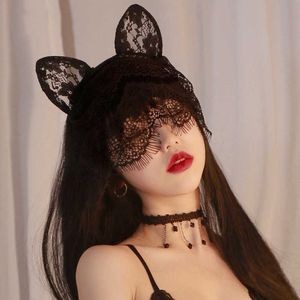 Slaapmaskers Sluier Kat Konijn Oor Hoepel Sexy Kant Kat Oren Sluier Hoofdbanden Zwarte Haarbanden Oogmasker Anime Kat Meisje Cosplay Haar Voor Kerstmis J230602