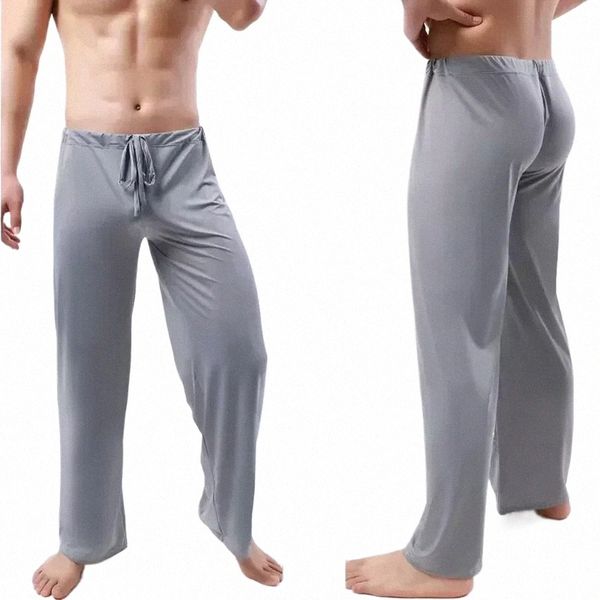 Sleep Men's Nightwear Voir doux à travers un pantalon PJ Pantalon Sheer Vêtements de nuit Soie Pyjama Bas Homme Accueil Ice G8ZE #