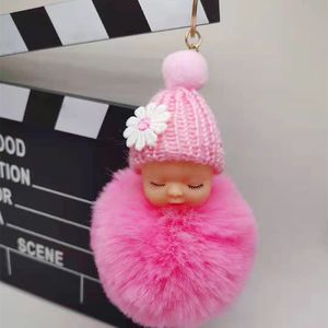 Sleeping Baby Doll Keychains Soft Flush Ball Car Decoration Bag Hanging Multi Colors