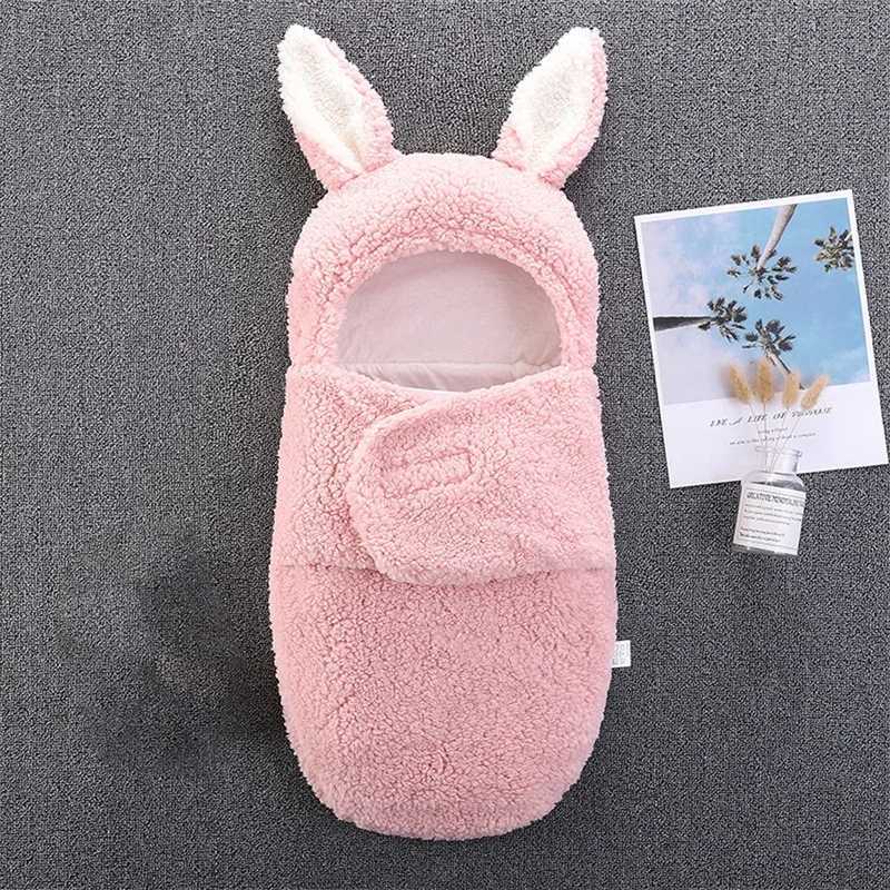 Sacos de dormir 0-6m Baby Blanket Cute Rabbit Orends Baby Swaddle Packaging Warm Wood Baby Baby Bag Bed Baby Cilt Envelope recém-nascido Y240517