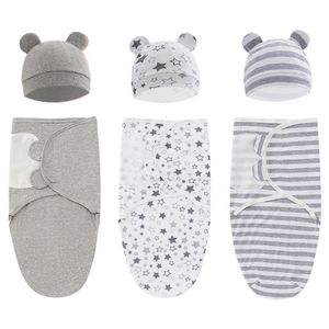 Sacs de couchage 100% coton biologique bébé Swaddle Blanket Wrap Hat Set pour bébé réglable né 03 mois 221119