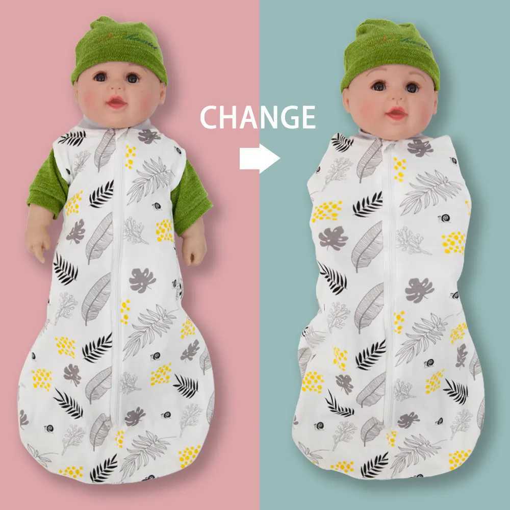 Sacs de couchage 2 en 1 sac de couchage multifonctionnel adapté aux nouveau-nés 100% coton pur mignon couverture bébé imprimée douce 0-6m Baby Sleeping Sac Y240517