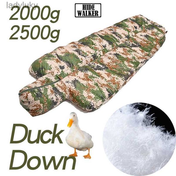 Sacs de couchage 2000-2500g sac de couchage en duvet de canard Camouflage tactique sac de couchage de Camping en plein air avec sac de Compression étanche 4 saisons WarmL240111