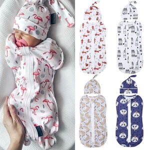 Sleeping Bags 2PCS Soft Baby Swaddle Muslin Blanket Cute Animal Printed born Infant Zipper Wrap Swaddling BlanketHats 230617