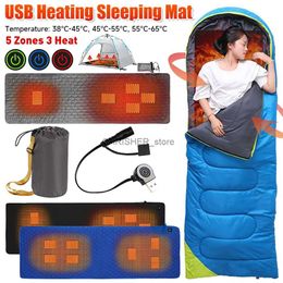 Slaapzakken 4Area USB Verwarmde Winter Camping Slaapzakken Donzen Wattenschijfjes 3Gear Ultralight Outdoor Camping Matras Thermische Pad Verwarming MatL231226