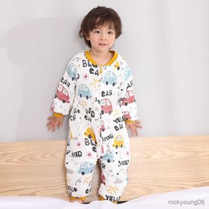 Sacs de couchage bébé sac Split jambe vêtements ours voiture impression infantile chaud coton pyjamas coucher combishorts enfant en bas âge hiver R230614