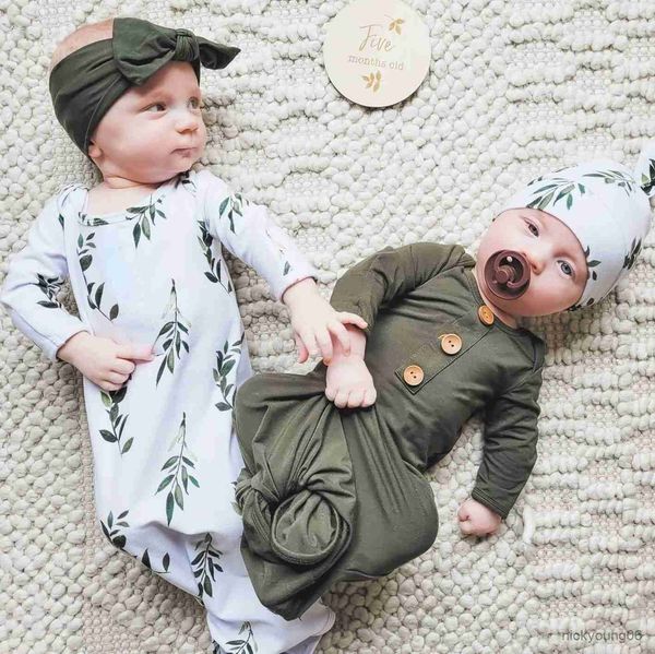 Sacos de dormir para bebês com estampa floral para recém-nascido cobertor envoltório com nó vestido infantil com chapéu conjunto roupa para dormir R230614