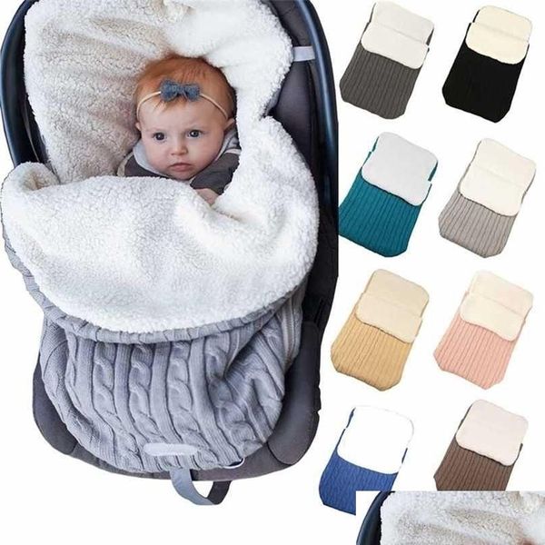 Sacs de couchage Baby Slee Sac Born Literie Hiver Solide Couleur Bouton Épaissir Tricoté Sleepsack Chaud Chancelière Poussette Enfants Sommeil 211101 Dhmbv