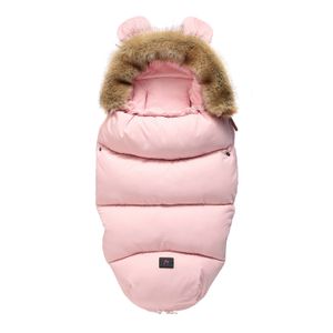 Sleeping Bags Baby Winter Thick Fur Collar Warm Footmuff For Universal Strollers Safety Seats born Envelope Discharge 230928