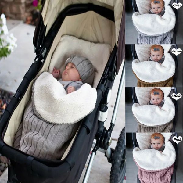 Sacs de couchage né bébé hiver poussette Wrap couverture chancelière épais chaud tricot Crochet Swaddle enfant en bas âge petit sac de sommeil 231031