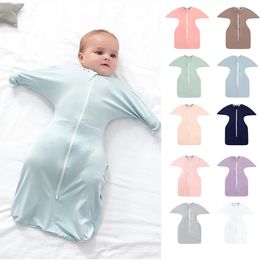 Born Literie sac de couchage solide coton bébé Wraper body pyjamas pour 0-9 M enfant en bas âge garçons filles pyjamas couvertures vêtements 231005