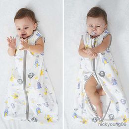 Slaapzakken Ademende Katoenen Baby Tas Voor Pasgeboren Draagbare Deken Zomer Vest Slaap Jongens Meisjes Beddengoed Set R230614