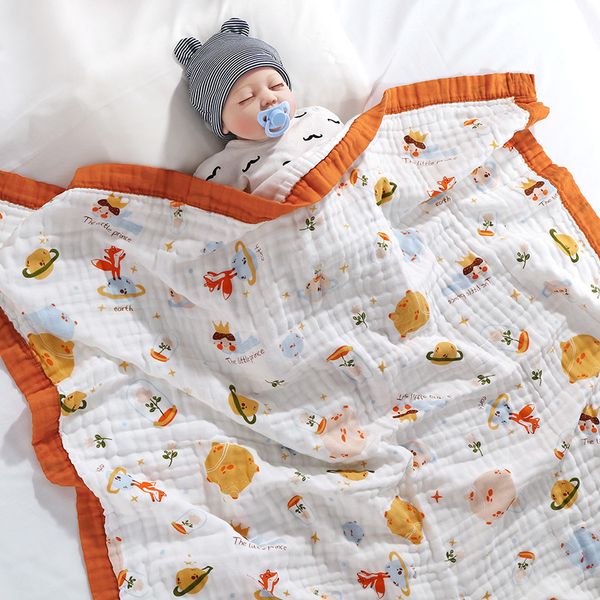 Bolsas de dormir Patrón de dibujos animados de algodón Mantas para bebés Gasa de algodón de 6 capas Manta absorbente suave Toallitas de ducha para bebés nacidos 230923