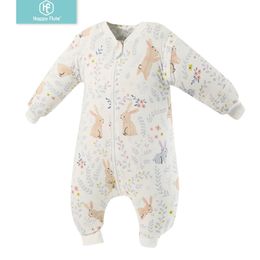 Schlafsäcke Happy Flute Baby Schlafsack aus 100 % Baumwolle, langärmelig, Winter-Cartoon, geteiltes Bein, abnehmbare Ärmel, Schlafsack, Wickel-Passform für Babys von 0 bis 6 Jahren, 230926