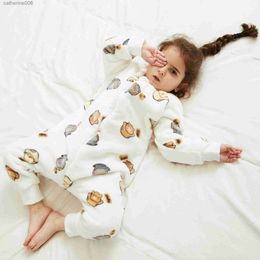 Kigurumi flanelle enfants bébé sac de couchage sac chaud vêtements d'hiver enfant en bas âge sac de nuit pyjamas pour filles garçons enfants 1-6 ans L231225