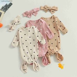 Sacos de dormir ma baby 0-3M recién nacidos niñas niños sacos de dormir estampado de corazón manta anudada de manga larga + ropa de cama con diadema D05L231225