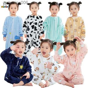 Slaapzakken MICHLEY Blauwe Dinosaurus Flanel Baby Kid Slaapzak Winter Nachtkleding Leuke Cartoon Romper Sleepsack Pyjama Met Voeten Jongens GirlL231225