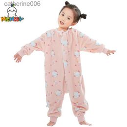 Sacs de couchage MICHLEY rose chat flanelle bébé enfant sac de couchage sac hiver vêtements de nuit mignon dessin animé body sac de nuit pyjamas avec pieds garçons fille L231225