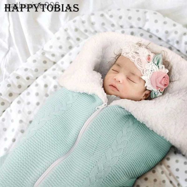 Sacs de couchage Nouveau-né bébé tricoté poussette sacs de couchage enveloppe enfant Wrap Swaddle couvertures literie enveloppe infantile sac de nuit 0-1-2 mois S14L231225