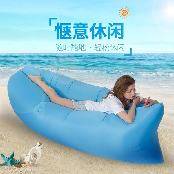 Bolsas de dormir Sofá inflable para acampar portátil Silla plegable Saco de dormir Cama de aire ultraligera impermeable Al aire libre Plegable rápido Playa Bolsas perezosas 231025