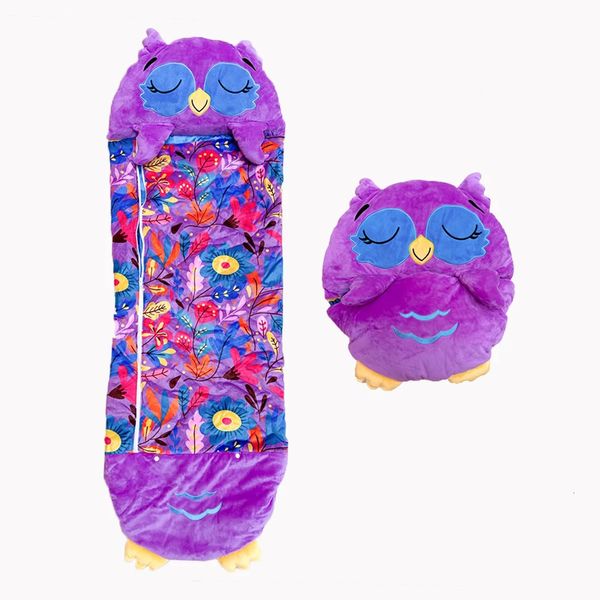 Sacs de couchage Hibou violet sac de couchage pour enfants dessin animé sac de couchage enfant cadeau d'anniversaire avec oreiller doux chaud enfant randonnée Camping mendier sac 231204