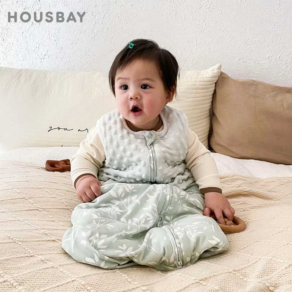 Sovsäckar sovsäck för spädbarn 3-24 månader varm mjuk doudou lapptäcke 2.5tog soversacks ärmlös 2-vägs blixtlås anti-kick filt y240517