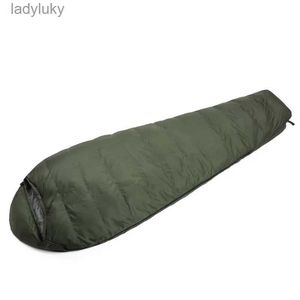 Sacs de couchage Sac de couchage ultraléger hiver vers le bas d'oie Camping en plein air sac de Compression basse température tactique thermique Style militaire PortableL240111