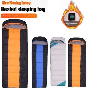 Sacs de couchage Sac de couchage chauffant USB 5 V alimenté coussin chauffant imperméable ultraléger adultes Camping sacs de couchage chauds avec température à 3 niveaux 231113