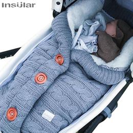 Schlafsäcke Warm Baby Tasche Umschlag Winter Kind Schlafsack Fußsack Kinderwagen Gestrickte Schlaf Sack geboren Stricken Wolle Swaddling Decke 230826