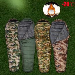 Sacs de couchage Chaud blanc canard vers le bas adulte momie sac de couchage montagne Jungle militaire résistant au froid Double sac de couchage voyage Camping équipements L231226