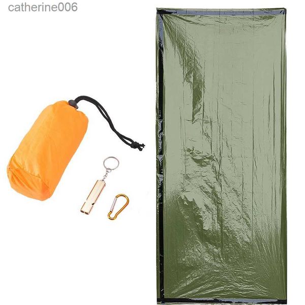 Sacos de dormir Saco de dormir de emergencia térmico impermeable con silbato Saco vivac Bolsa de manta de supervivencia Camping Terremoto al aire libre Auto rescate x1L231225