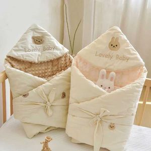 Slaapzakken Winter Dikke Dikke Baby Swad Dekenverpakking met zachte wol voor warmte en comfortbedden voor pasgeborenen slaapzakken en babybeddengoed Y240517