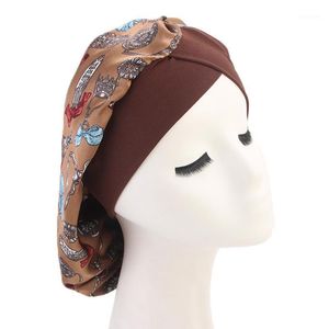 Bonnet de couchage imité tissu de soie doux femmes Turban chapeau Salon de mode maison front croisé imprimé floral soins des cheveux1