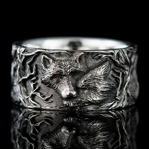 Anillos de lobo durmiente para hombre, anillo de lobo rizado Vintage, anillos de joyería de animales de hibernación con personalidad, accesorios de anillo masculino de Hip-hop