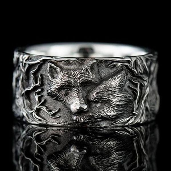 Anillos de lobo durmiente para hombre, anillo de lobo rizado Vintage con personalidad, anillos de joyería de animales de hibernación, anillo masculino de Hip-hop Accessori2736