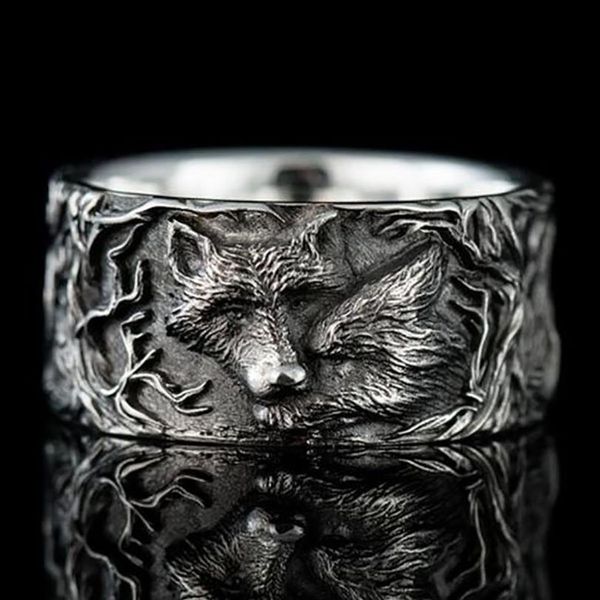 Anillos de lobo durmiente para hombre, anillo de lobo rizado Vintage, anillos de joyería de animales hibernados con personalidad, anillo masculino de Hip-hop Accessori239E