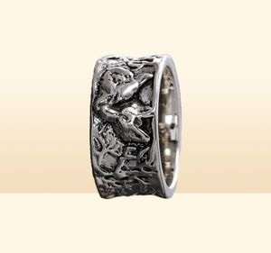 Anneaux de loup endormi pour hommes 039s, bague de loup frisée Vintage, personnalité, bijoux d'animaux en hibernation, bagues Hiphop pour hommes, Accessori8981048