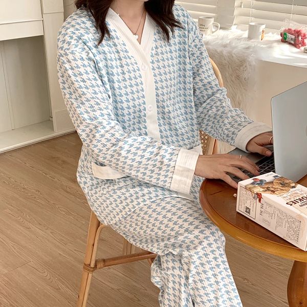 Vêtements de nuit Automne Printemps Plaid Coton Maternité Allaitement Vêtements De Nuit Ensembles Pyjamas D'allaitement Costume Vêtements pour Femmes Enceintes Grossesse Maison