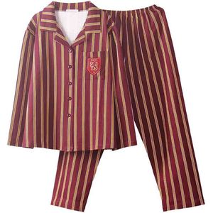 Vêtements de nuit Pyjamas en coton Ensemble Femmes Pyjamas d'été Pijamas à revers pour adulte Kid Stripe Home Costume Cosplay Costume 210809