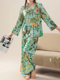 Ropa de dormir para mujer Conjunto de pijama de dos piezas con estampado de loro de la jungla Pijamas para mujer Exquisito y hermoso Adecuado para el hogar 240201