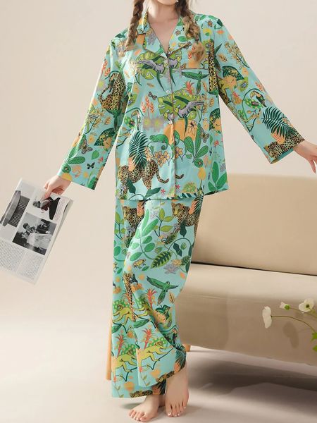 Vêtements de nuit pour femmes, ensemble de pyjama deux pièces imprimé perroquet de la Jungle, exquis et beau, adapté à la maison, 240108