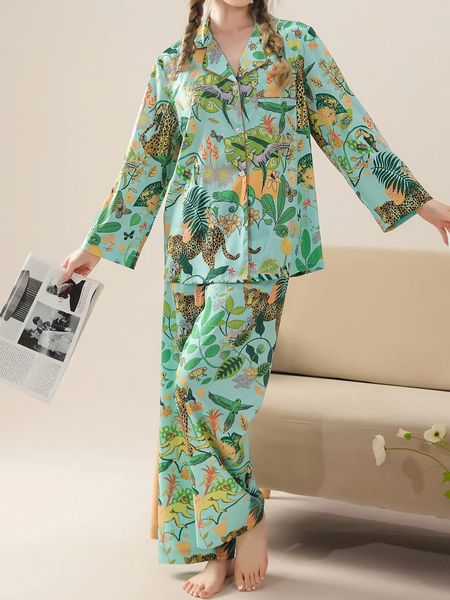 Vêtements de nuit pour femmes, ensemble de pyjama deux pièces imprimé perroquet de la Jungle, exquis et beau, adapté à la maison, 240201